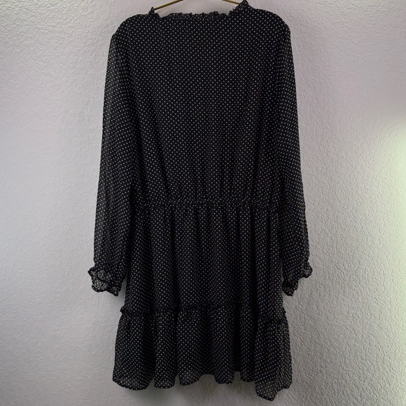 Robert Louis Black White Polka Dot Long Sleeve Mini Dress 2X Party Wedding Event - Picture 6 of 8